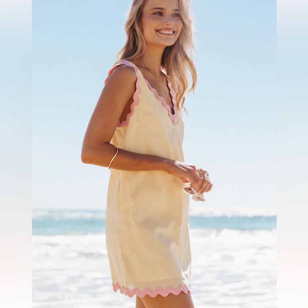 Petal & Pup Cream and Pink Scalloped Mini Dress